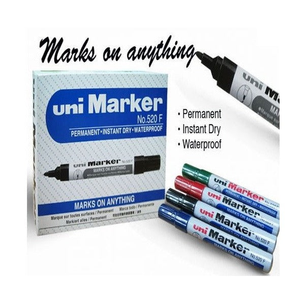 Uni Permanent Marker 520 Bullet Tip 3mm Black Box of 12