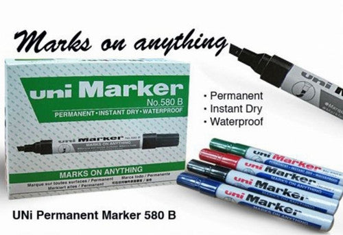 Uni Permanent Marker 580 Chisel Tip 5mm Red Box of 12