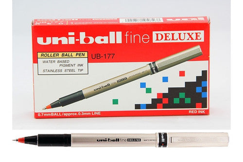 Uni-Ball Deluxe UB-177 Liquid Ink Rollerball Pen 0.7mm Red Box of 12