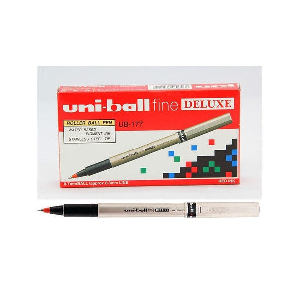 Uni-Ball Deluxe UB-177 Liquid Ink Rollerball Pen 0.7mm Red Box of 12