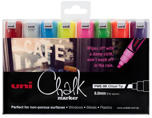 Uni Liquid Chalk Marker Chisel Tip 8mm Assorted Wallet of 8 - image 1