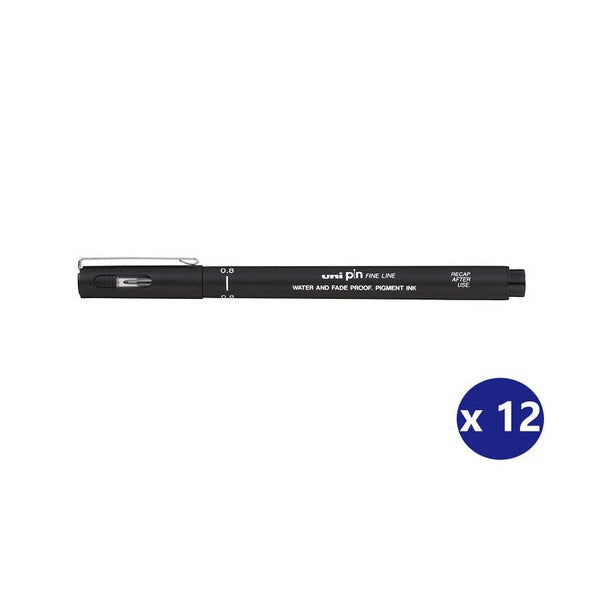 Uni Pin Fineliner 0.8mm Drawing Pen Black Box of 12 - image 1