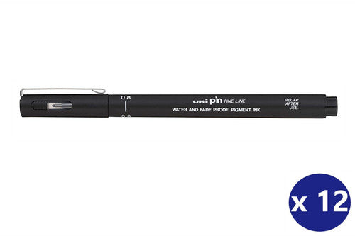 Uni Pin Fineliner 0.8mm Drawing Pen Black Box of 12 - image 1