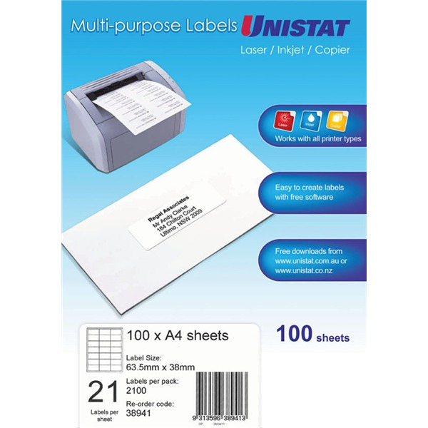 Unistat 38941 Multipurpose Label 263.5 x 38mm Pack 100