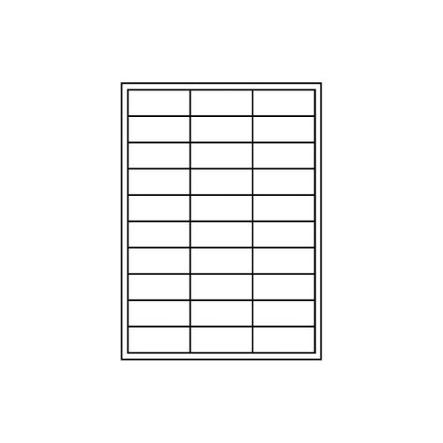 Line diagram of the Unistat 38935 A4 sheet layout, a white portrait page with an outer border and thirty equal rectangular labels ruled in three columns of ten, each measuring 64 x 25.4mm.