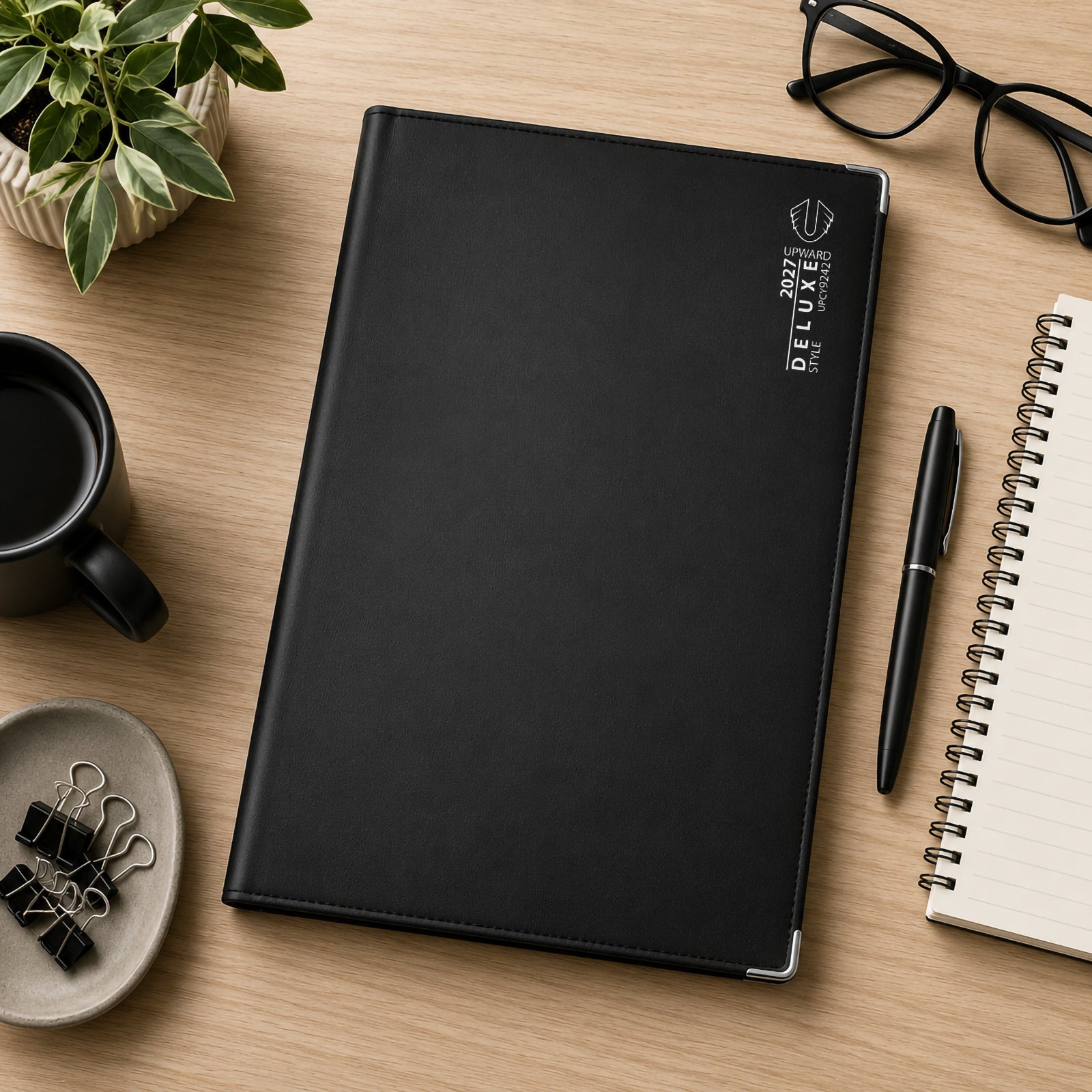 Upward Deluxe A4 Day to Page Diary 2027 Black PU Wire-O - image 3