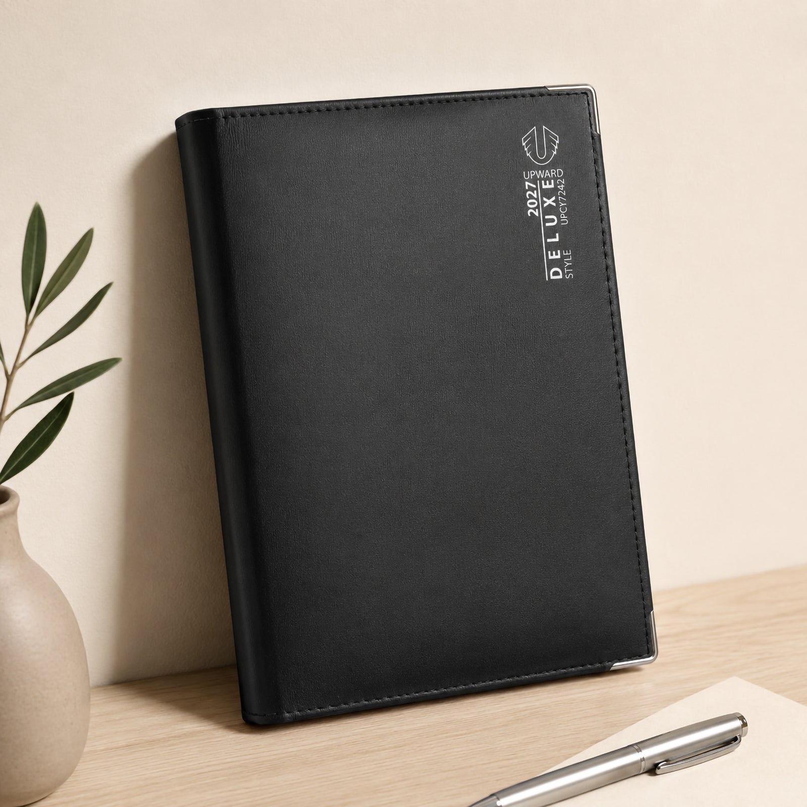 Upward Deluxe A5 PU Wire-O Day To Page Diary 2027 Black - image 2