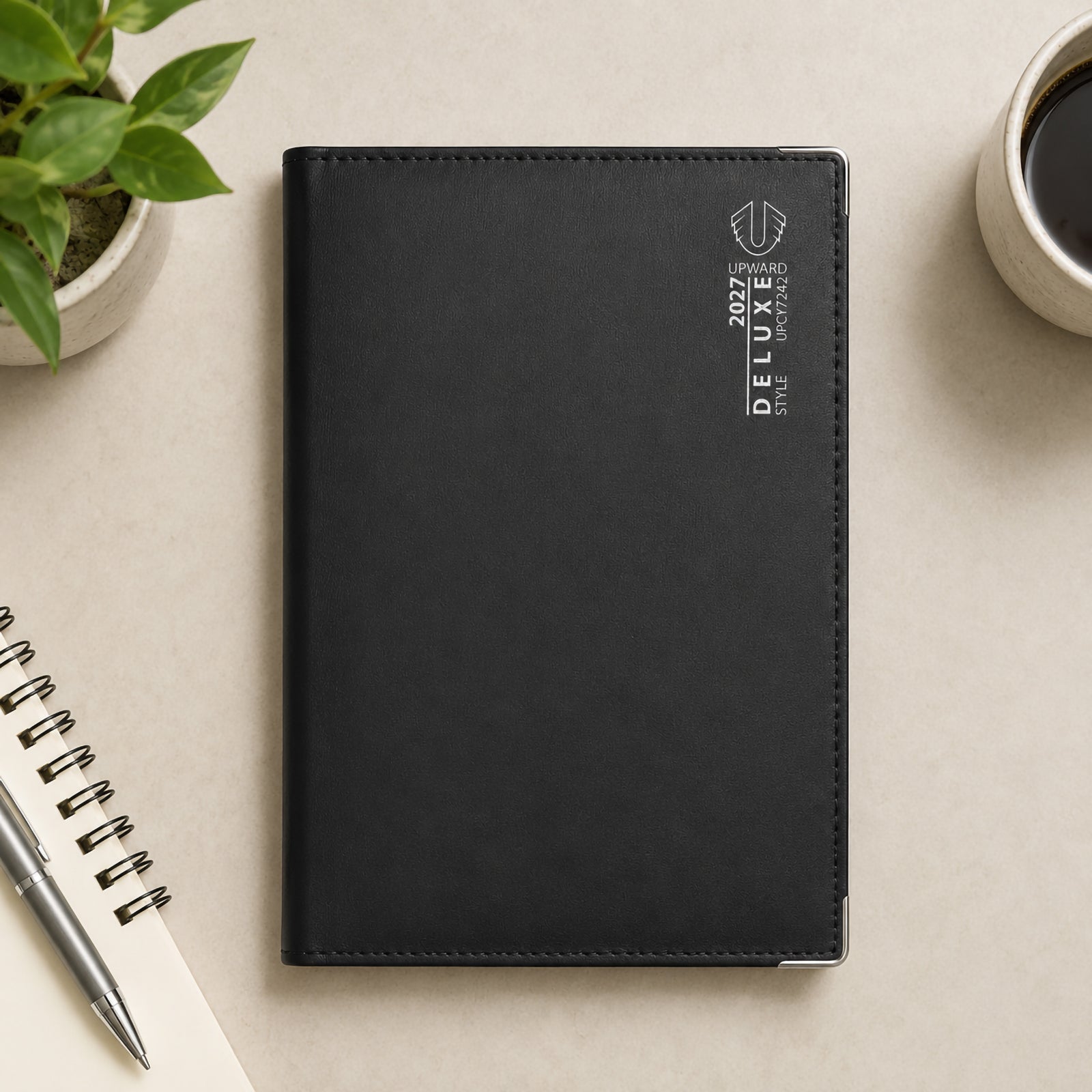 Upward Deluxe A5 PU Wire-O Day To Page Diary 2027 Black - image 3