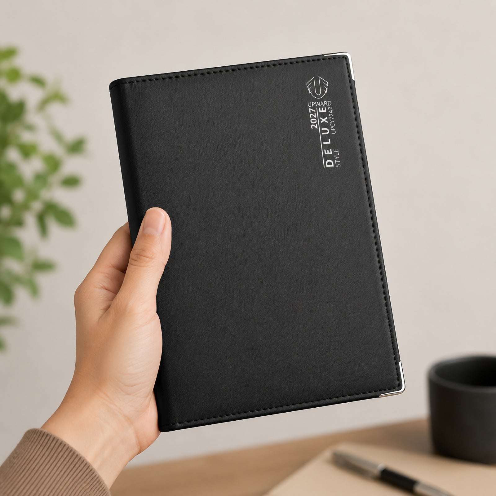 Upward Deluxe A5 PU Wire-O Day To Page Diary 2027 Black - image 4
