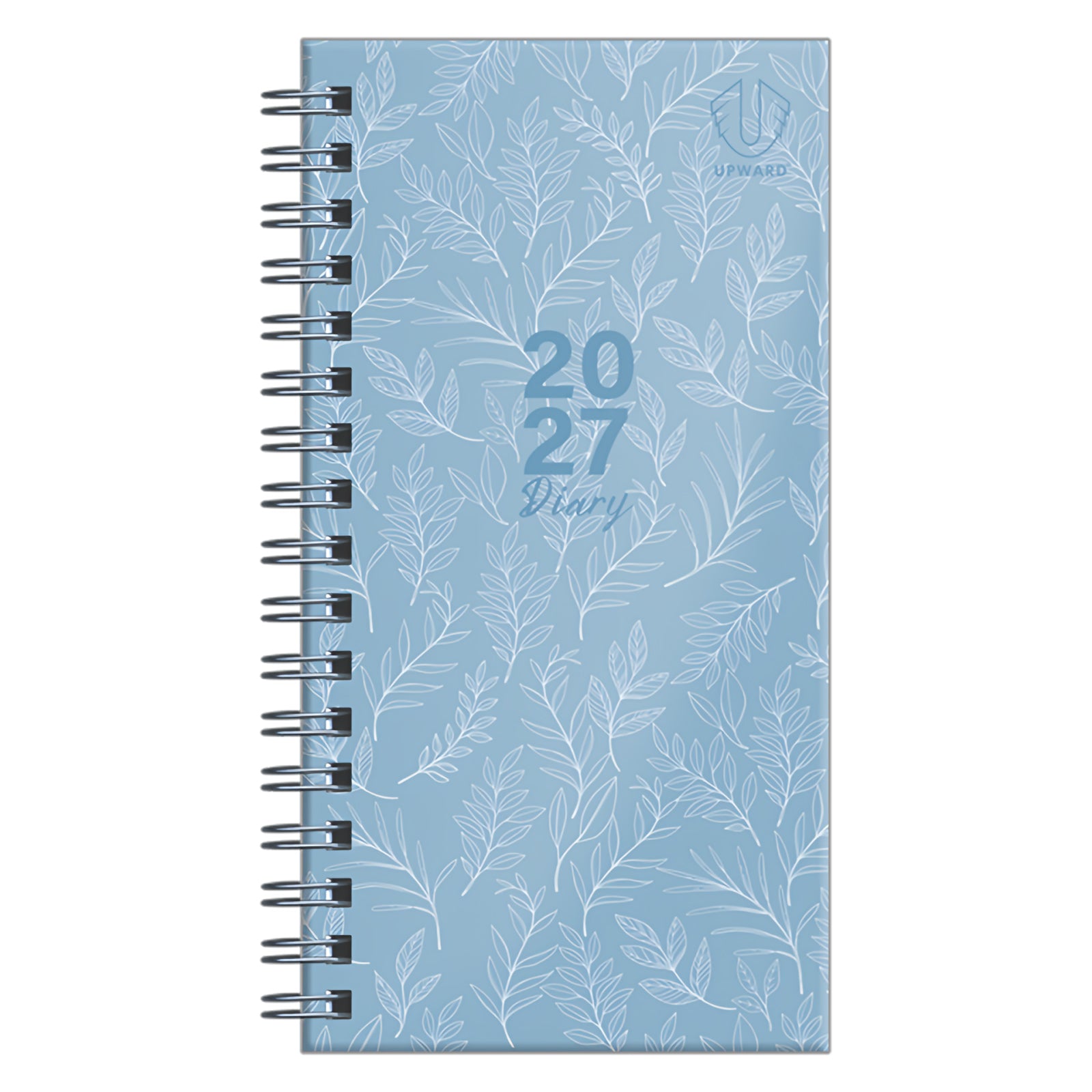 Front product image displaying the Upward Fashion 2027 A6/7 Blue Hardcover Diary with its contemporary botanical artwork, premium branding and compact portable size, making it an ideal companion for organised planning at home, work or while travelling.