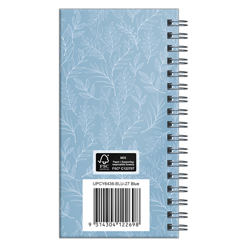 Clean product image showing the rear hardcover with the elegant botanical pattern, sturdy spiral binding and product identification label. The diary combines durability, portability and stylish presentation for daily use.