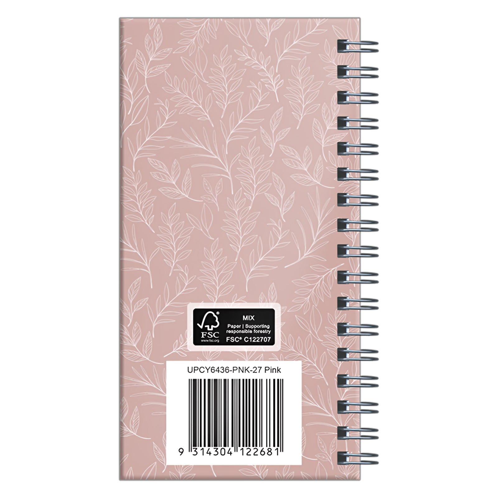 Rear product image presenting the complete hardcover finish, sturdy black wire O binding and printed product identification details. The diary demonstrates durable construction designed for regular daily use throughout 2027.