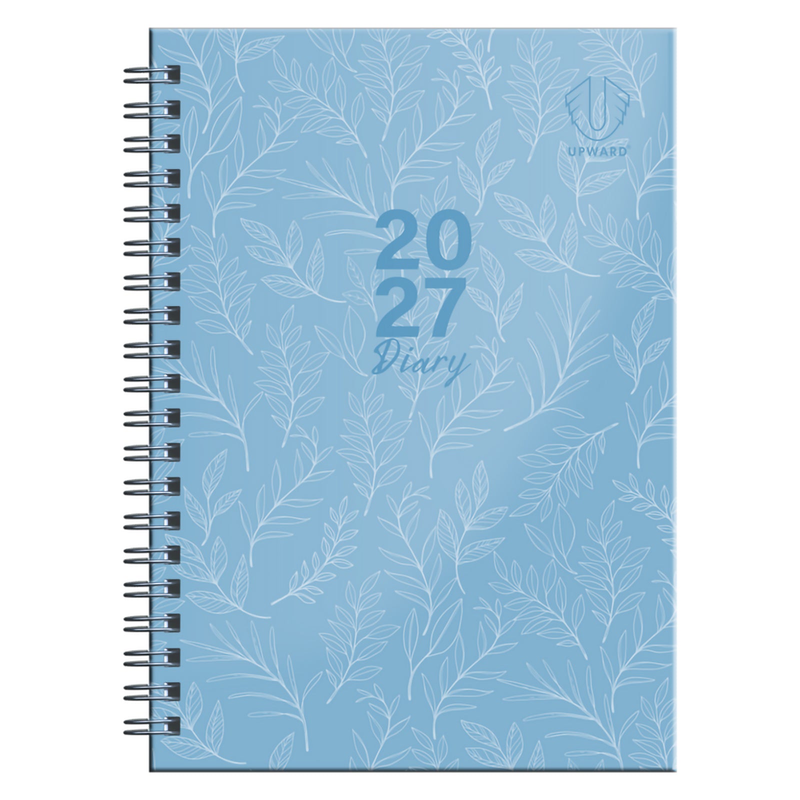 Full front cover product image featuring the Upward Fashion 2027 branding, blue botanical artwork and sturdy Wire O binding. The design offers a fresh, organised and professional look suitable for home, study or office environments.