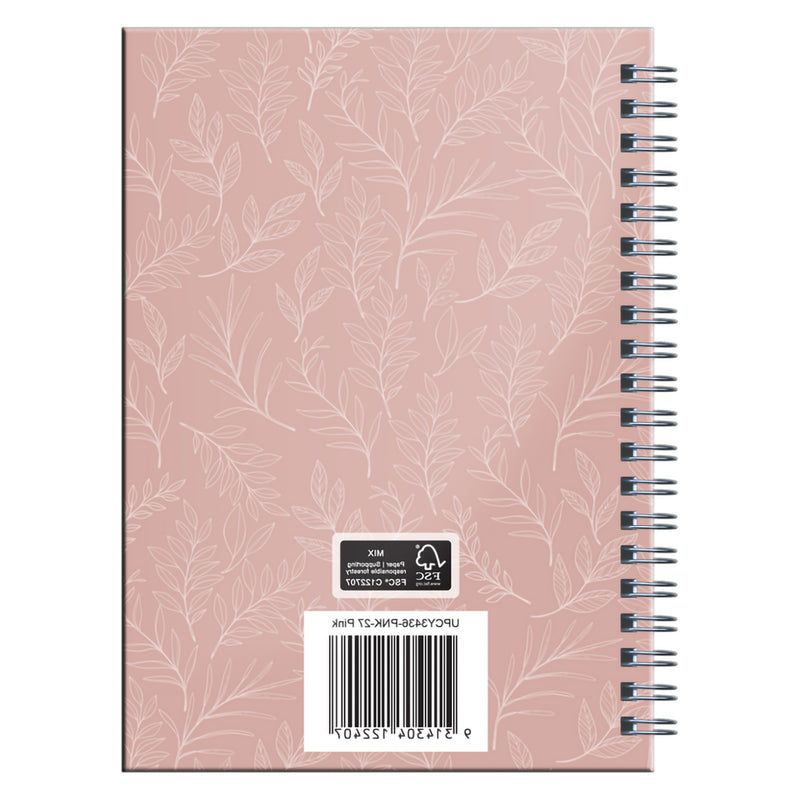 Rear cover view displaying the continuous botanical leaf pattern across the hardcover design. The sturdy construction and Wire O binding demonstrate durability while maintaining a stylish appearance.