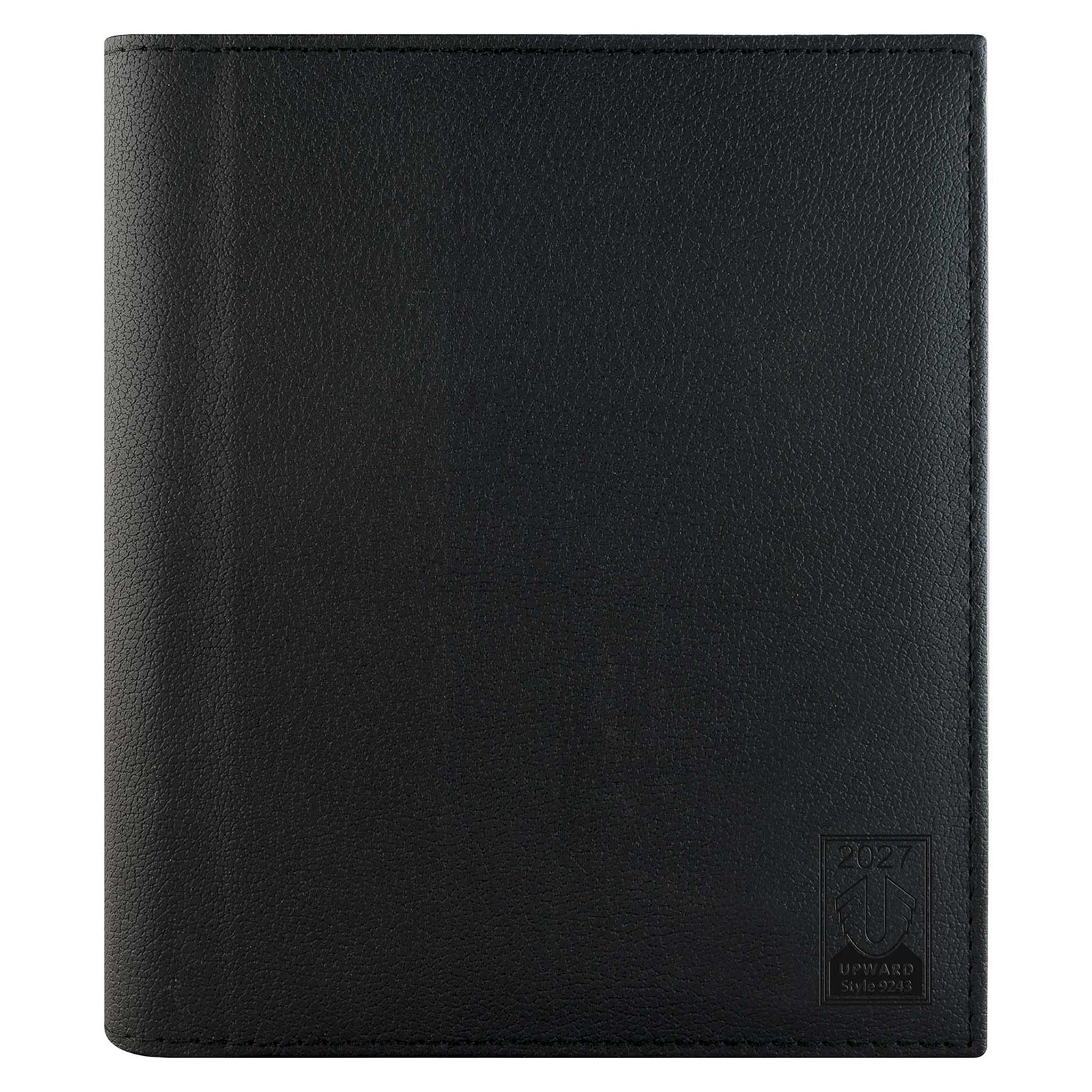 Front product image of the Upward Nobel 2027 A4 Day To Page Diary displaying the premium textured black PU cover, stitched edges and embossed Upward 2027 branding. The clean presentation highlights its executive appearance and quality finish for professional planning throughout the year.