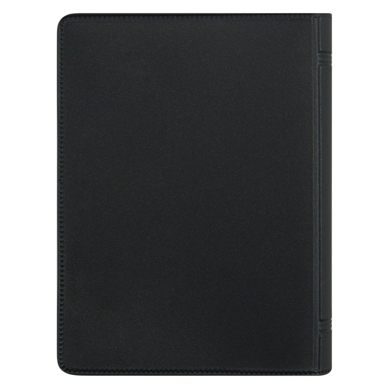 Rear cover view of the diary showing the durable black finish and compact construction. The sturdy design supports frequent daily handling and transport.