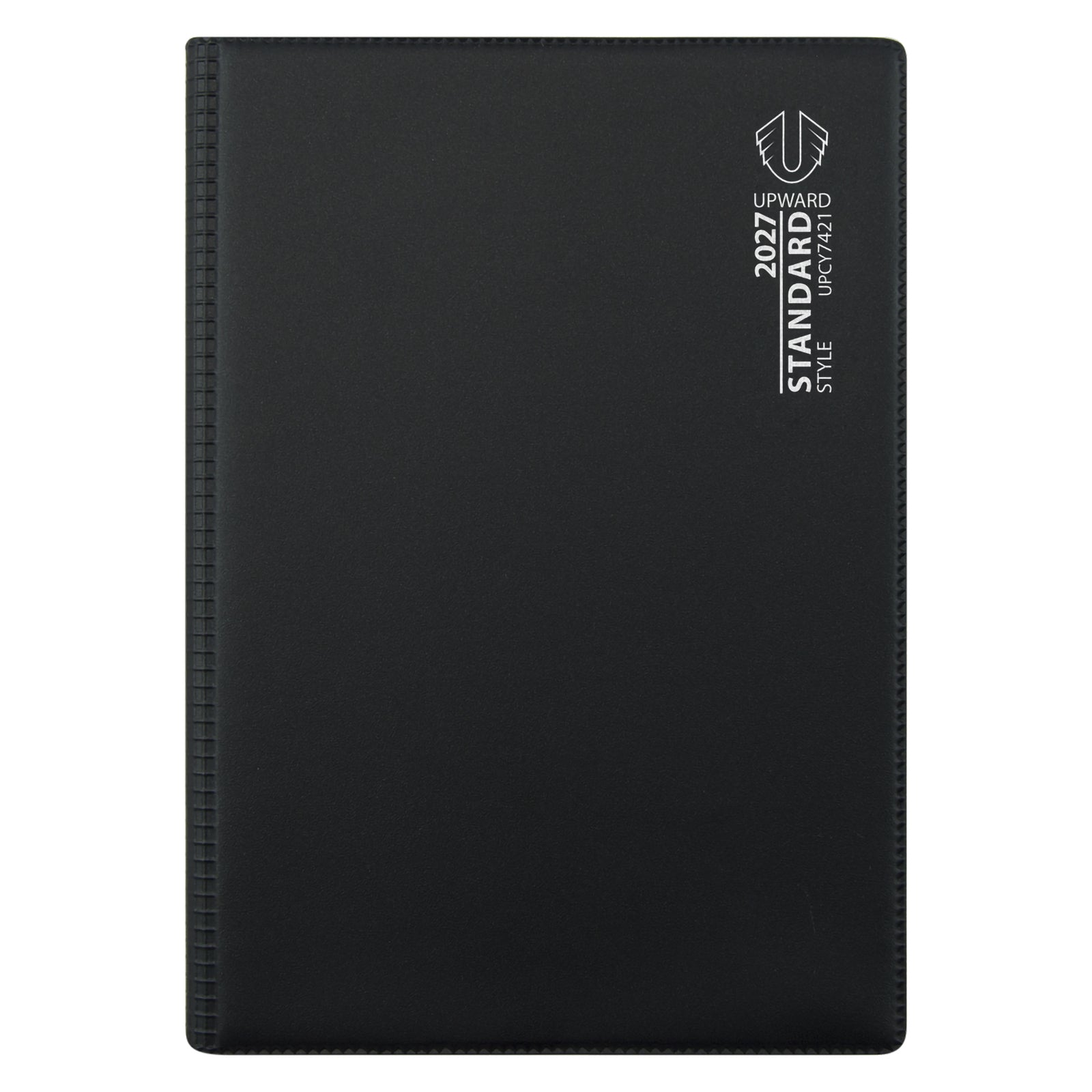 Front product image of the Upward Standard 2027 A5 Week To View Diary in black. The clean design, durable cover and spacious A5 format make it an ideal planner for managing work, study and personal commitments.