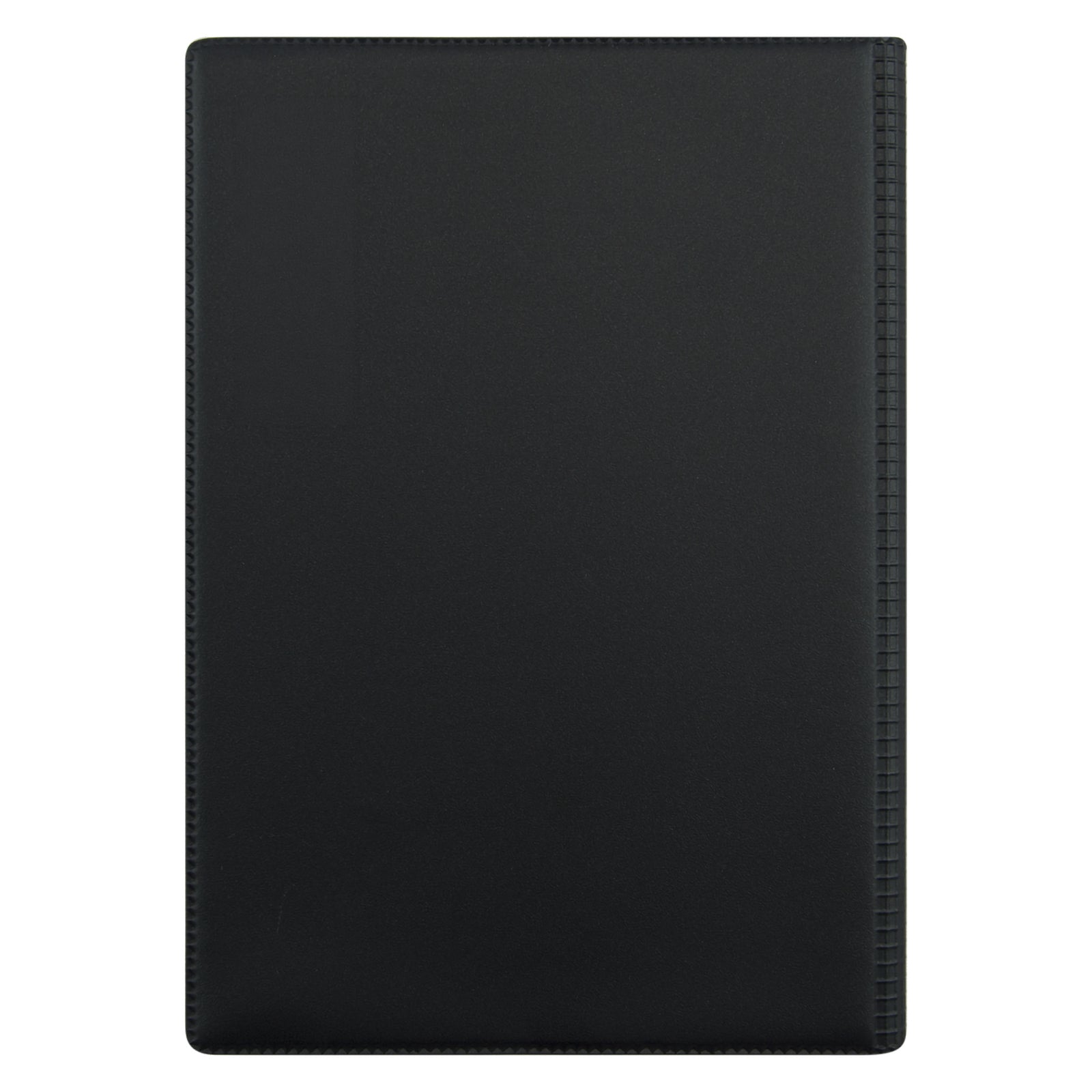 Rear view of the diary displaying the durable black PVC cover and reinforced spine construction. The robust design is built to withstand regular use throughout the year while maintaining a neat professional appearance.