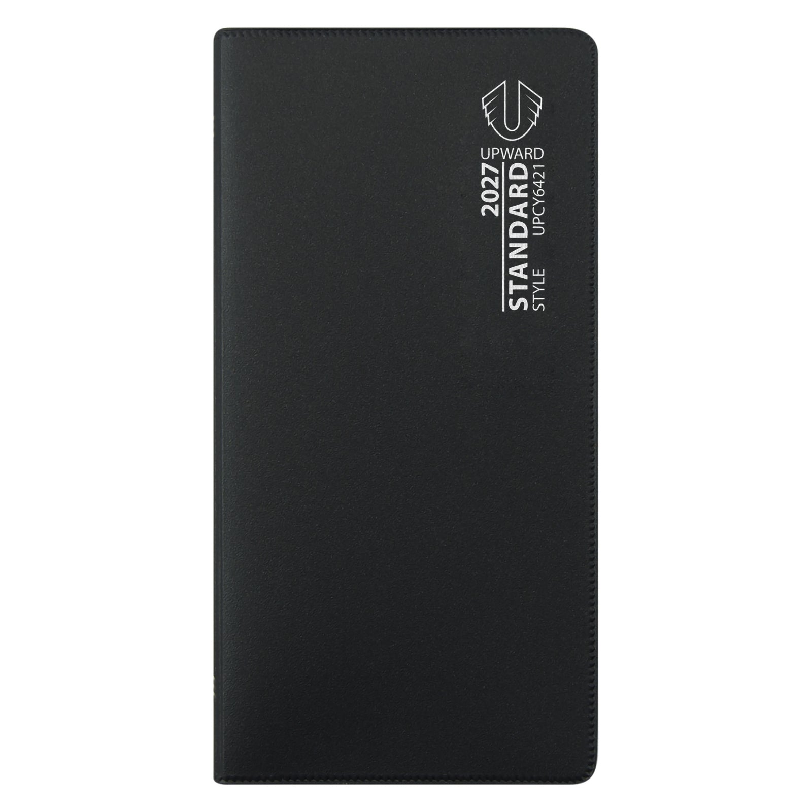Front cover product image displaying the Upward Standard 2027 A6/7 Week To View Diary in black. The compact planner features a durable cover, portable design and professional styling suitable for year round planning and organisation.