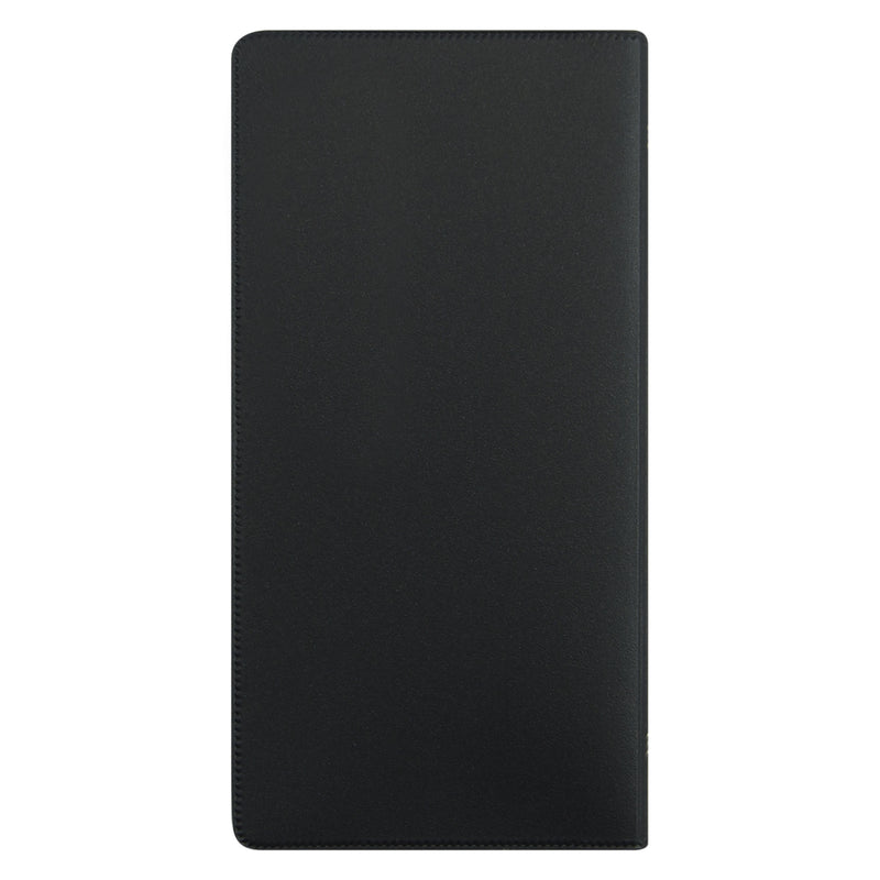 Rear cover view showcasing the smooth black PVC finish and durable construction. The simple professional design complements office, study and home environments while protecting diary pages during everyday use.