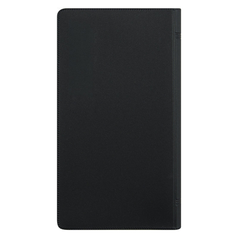 Rear cover image displaying the sturdy black PVC exterior and streamlined construction. The durable design helps protect pages from wear during regular travel and daily handling.