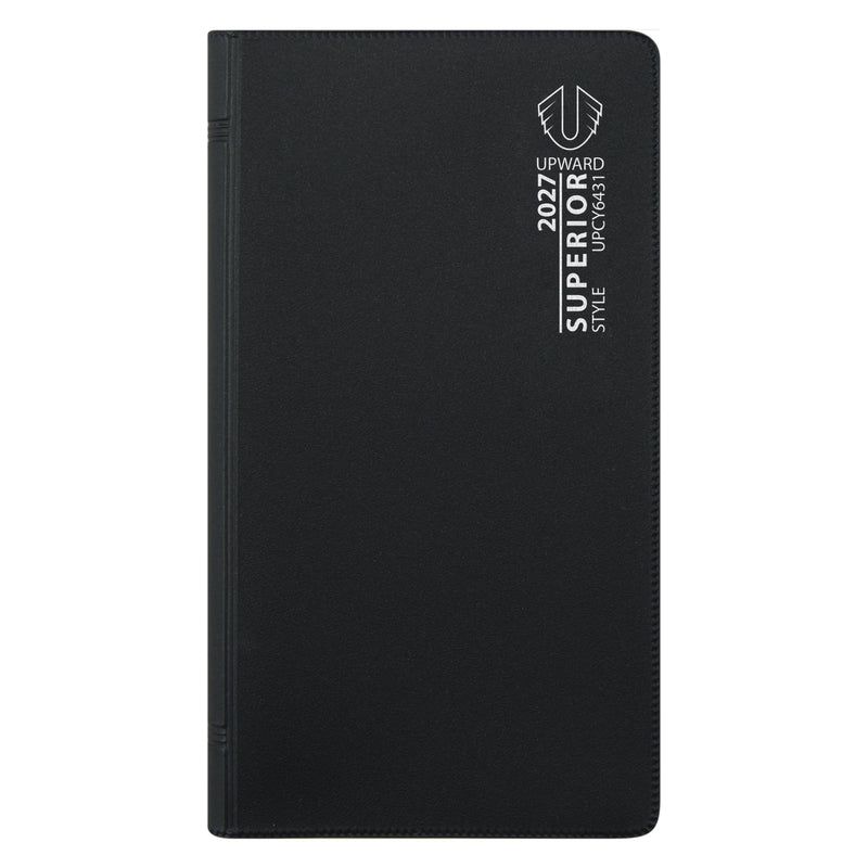 Studio product image of the Upward Superior 2027 A6/7 diary showcasing the front cover branding, compact profile and premium finish. Ideal for carrying between meetings, classes and daily activities while keeping plans organised.