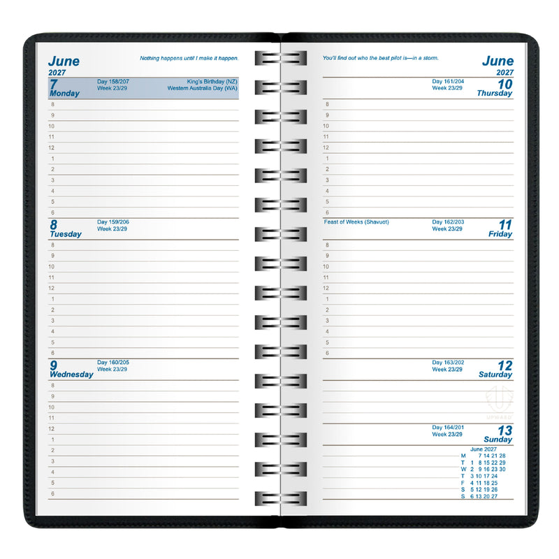 Detailed view of the internal week to view layout featuring dedicated daily sections, public holiday references and structured planning space. The clear format supports efficient weekly organisation and appointment management.