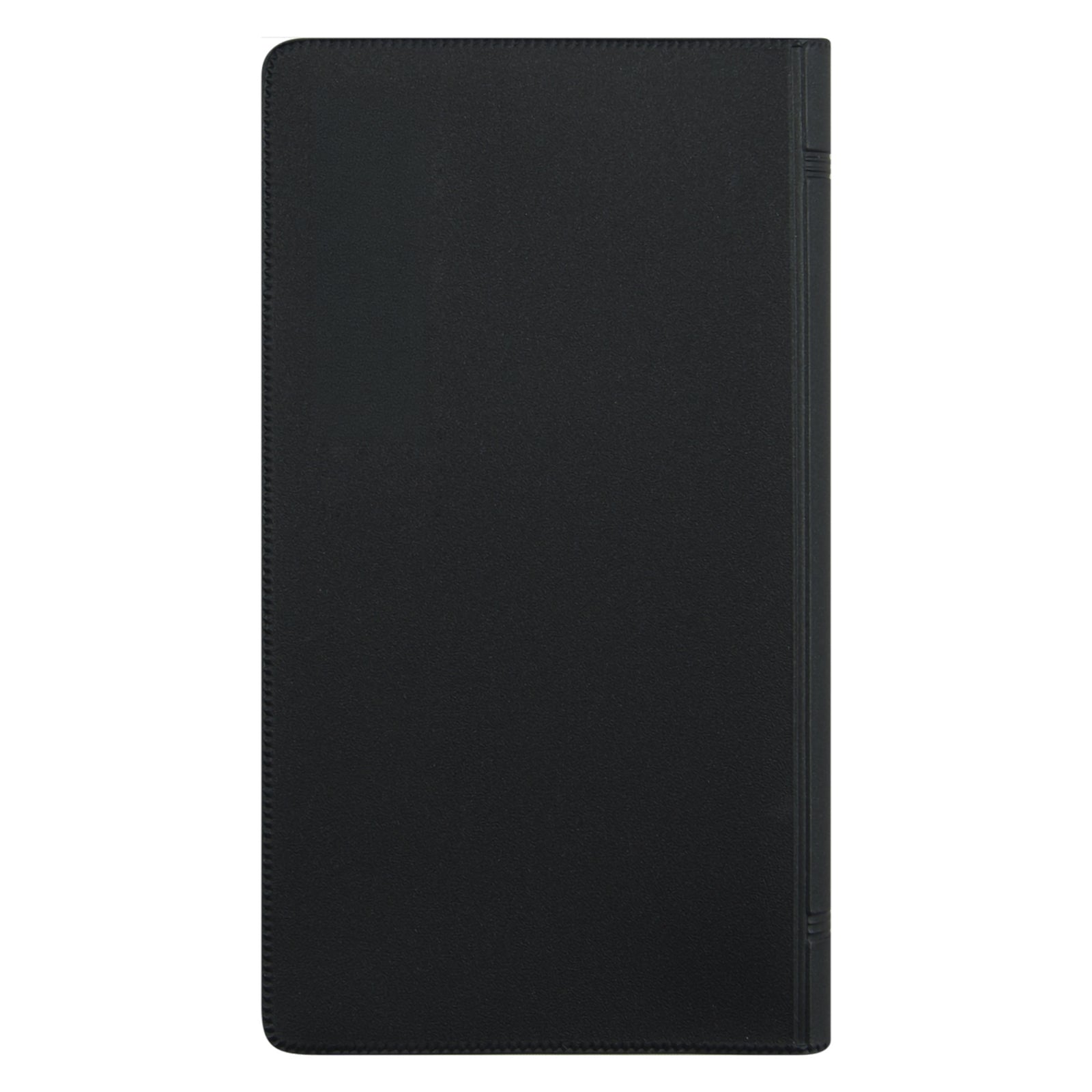 Rear cover image showing the durable black PVC exterior and sturdy construction. The clean design reflects a professional appearance while providing protection for everyday use throughout 2027.