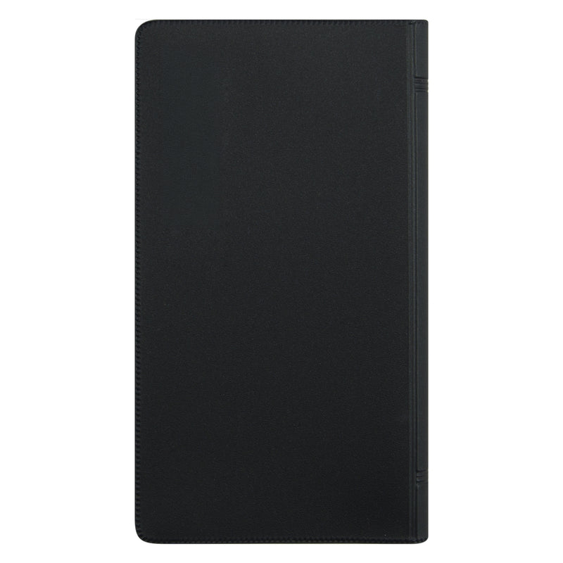 Rear cover image showing the durable black PVC exterior and sturdy construction. The clean design reflects a professional appearance while providing protection for everyday use throughout 2027.