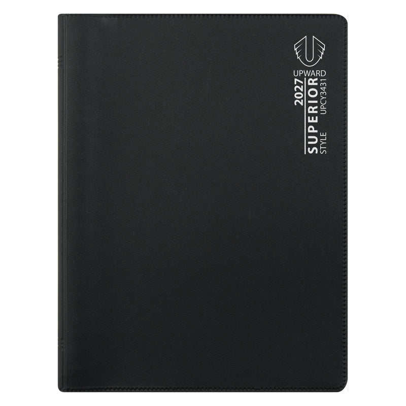 Studio product image highlighting the front cover branding, compact profile and premium appearance of the Upward Superior 2027 A7 diary. Ideal for professionals, students and anyone seeking reliable pocket sized planning.