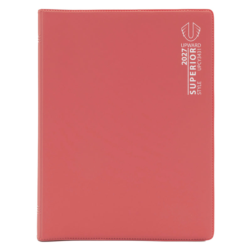 Studio product image of the Upward Superior 2027 B6 Week To View Diary featuring a bright red cover with clean branding. The compact diary offers a portable and practical planning solution for managing weekly schedules throughout 2027.