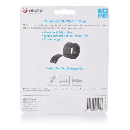 Velcro Brand One Wrap Light Duty Reusable Bundling Strap 25mm x 2m Black