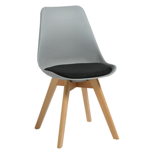 Rapidline Virgo Chair Oak Timber Leg Polypropylene Grey Shell with Black Seat Pad