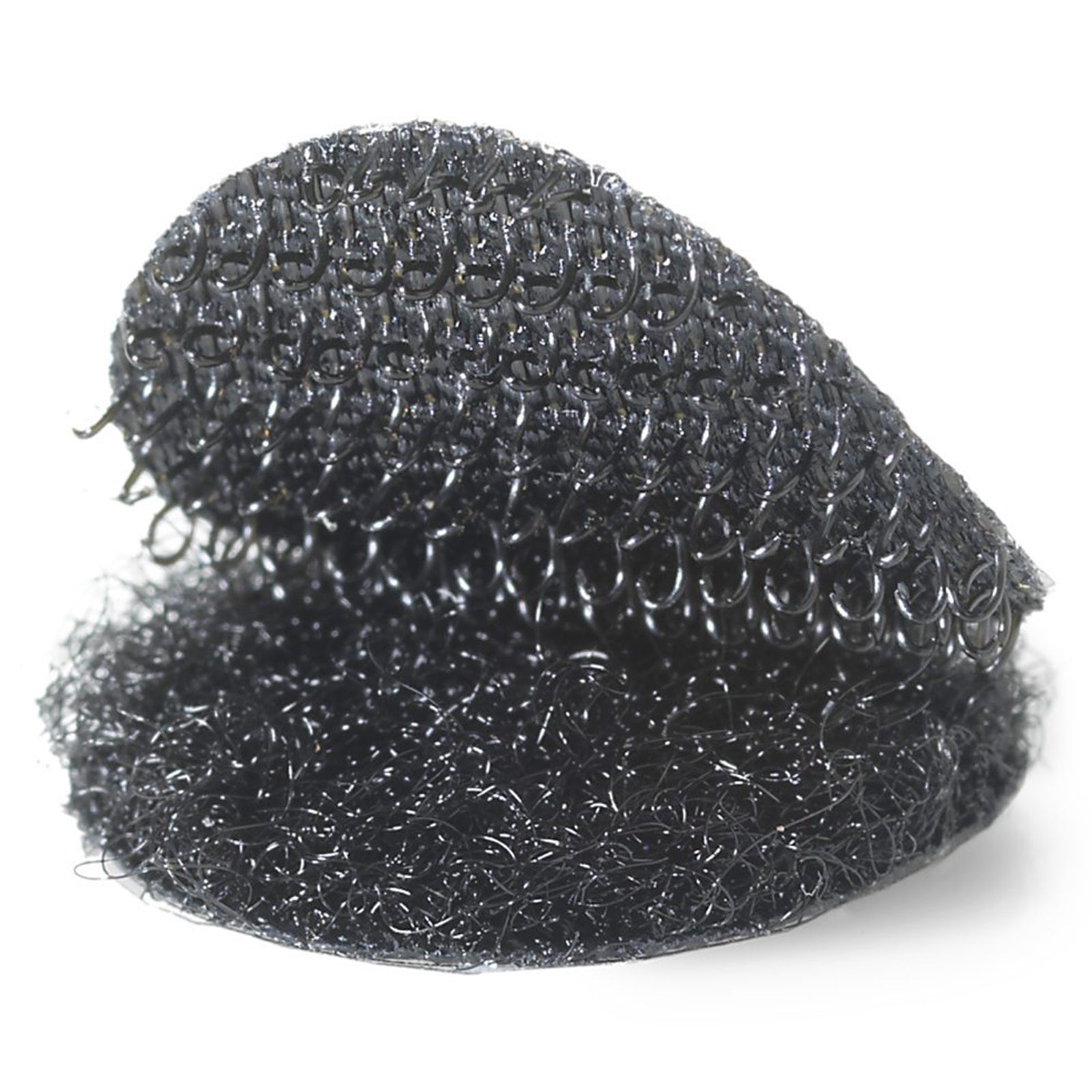 Macro photograph displaying the black hook and loop fastening material with visible hook texture and soft loop surface designed for durable reusable fastening applications.