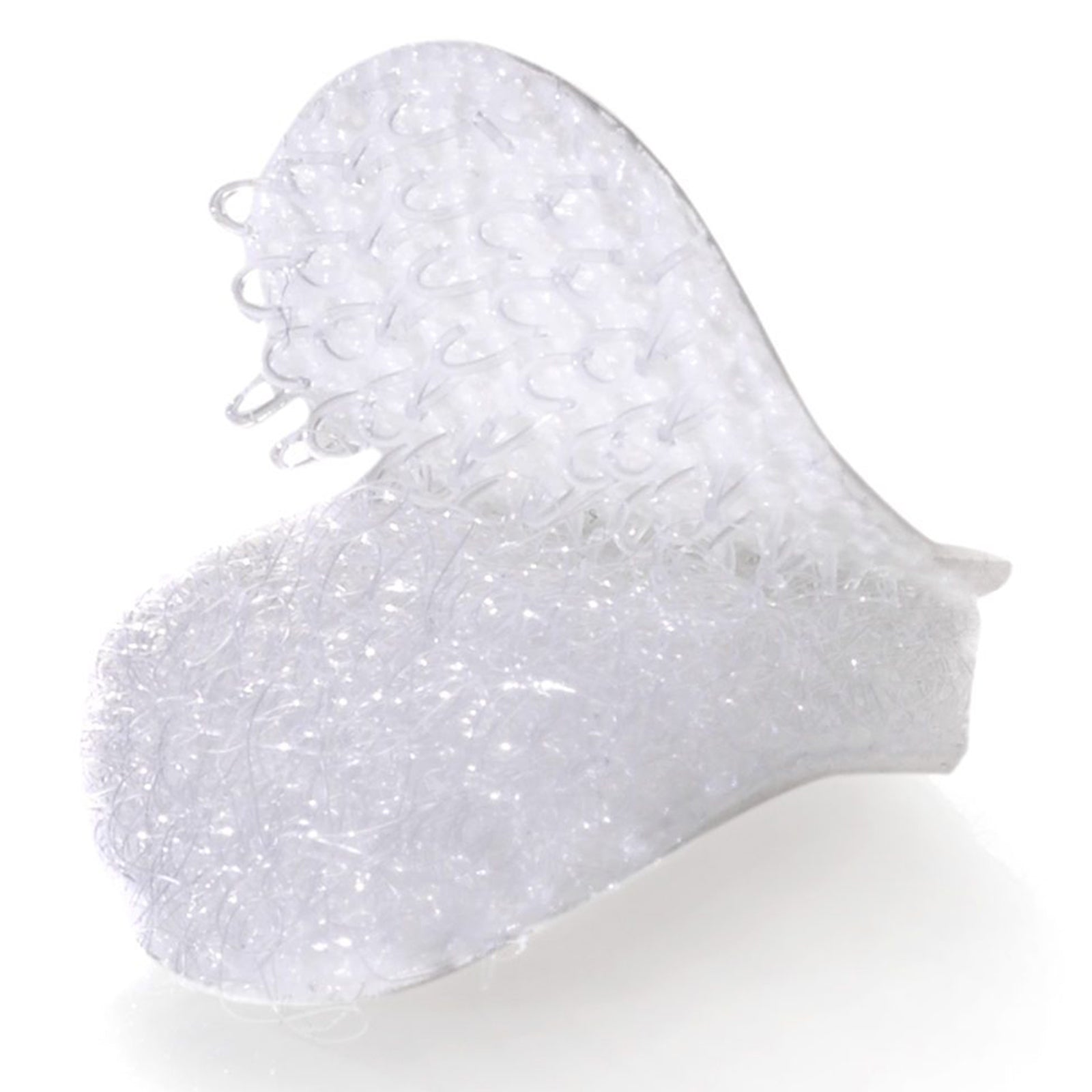 Macro photograph displaying the white hook and loop fastening material with detailed hook texture and soft loop surface designed for reusable lightweight fastening applications.