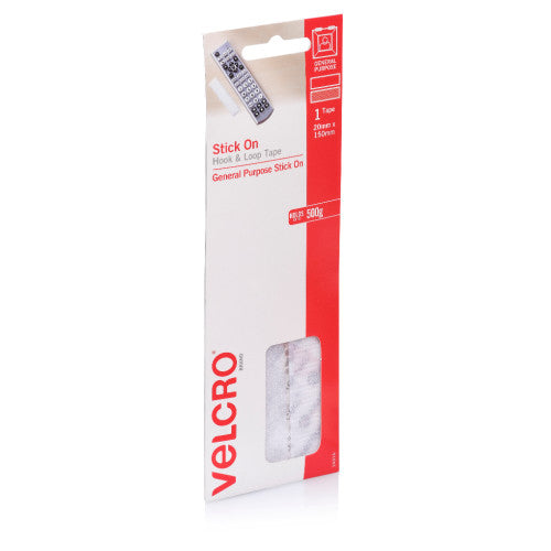 Close-up of white Velcro adhesive strip showing hook and loop surface texture
