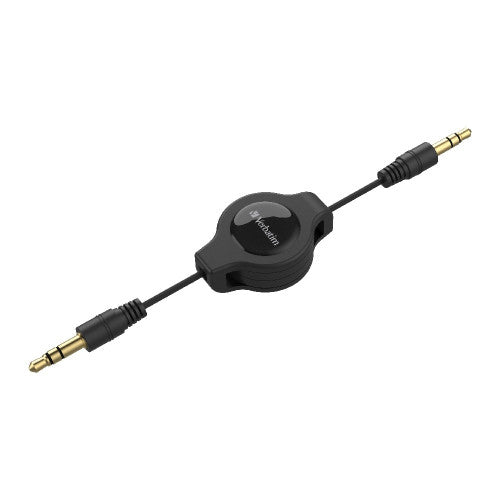 Close-up of gold-plated 3.5mm stereo connector on the Verbatim AUX cable