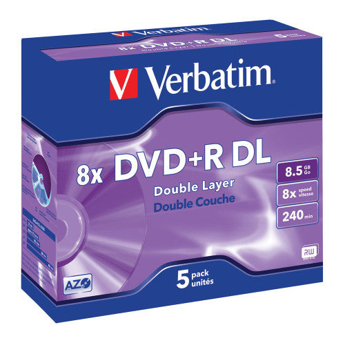 Verbatim 8X DVD+R DL Double Layer Silver 5 Pack Jewel Case - image 1