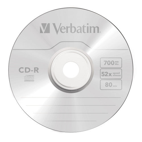 Close-up of Verbatim 52X CD-R disc with colour surface suitable for labelling
