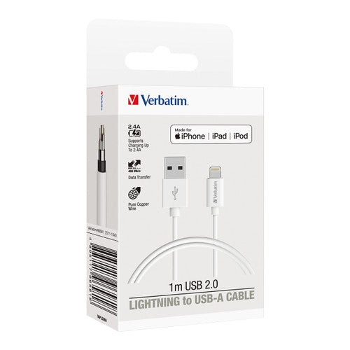 Verbatim Lightning cable packaging showing MFi certification logo