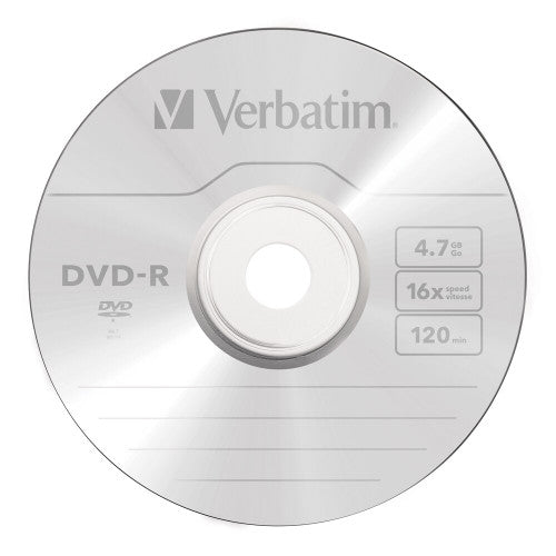 Close-up of Verbatim DVD-R disc surface showing branded silver finish and label area