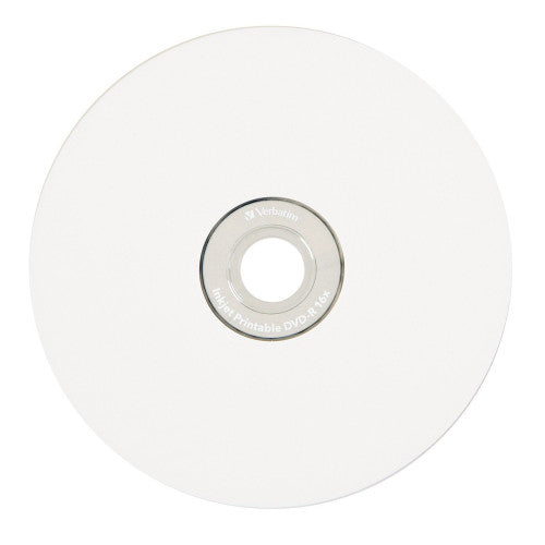 Close-up of Verbatim DataLifePlus DVD-R inkjet printable disc with white printable coating