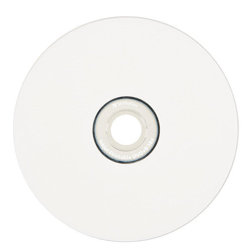 Close-up of Verbatim White Inkjet Printable DVD+R disc surface showing full printable area