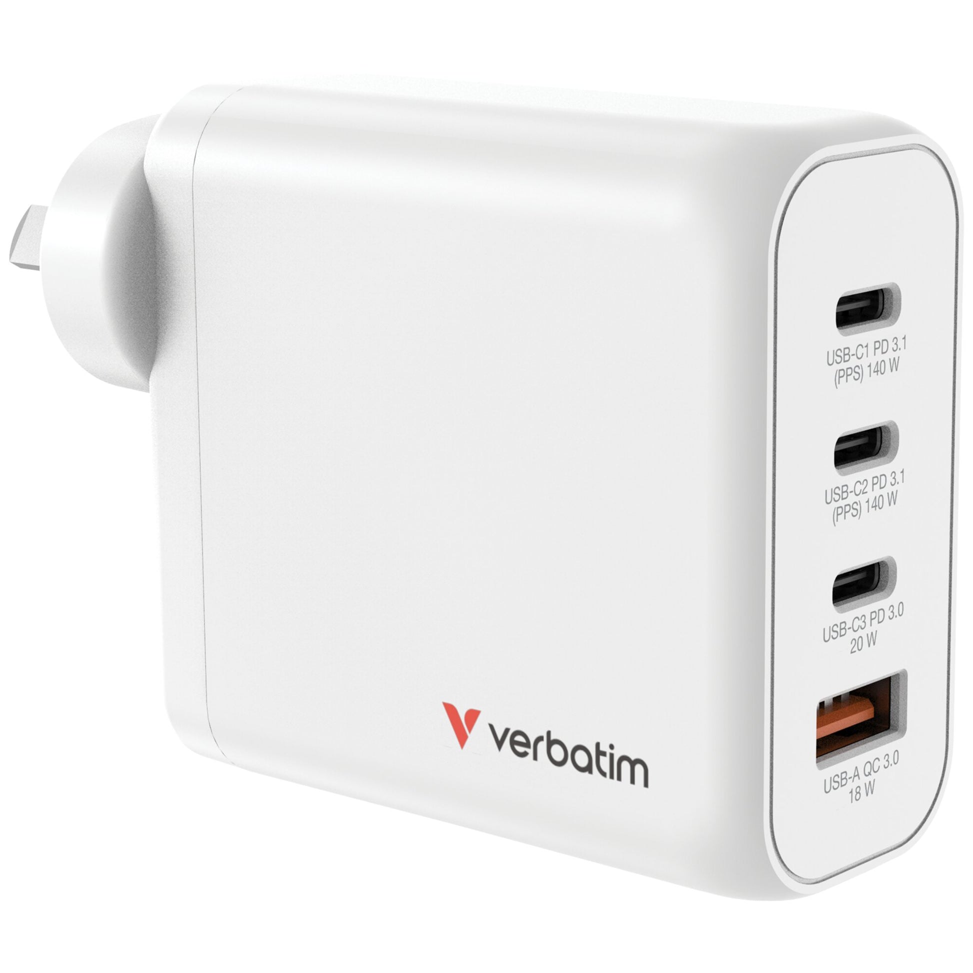 Verbatim GaN Wall Charger 4 Port 140W USB-A and USB-C-1