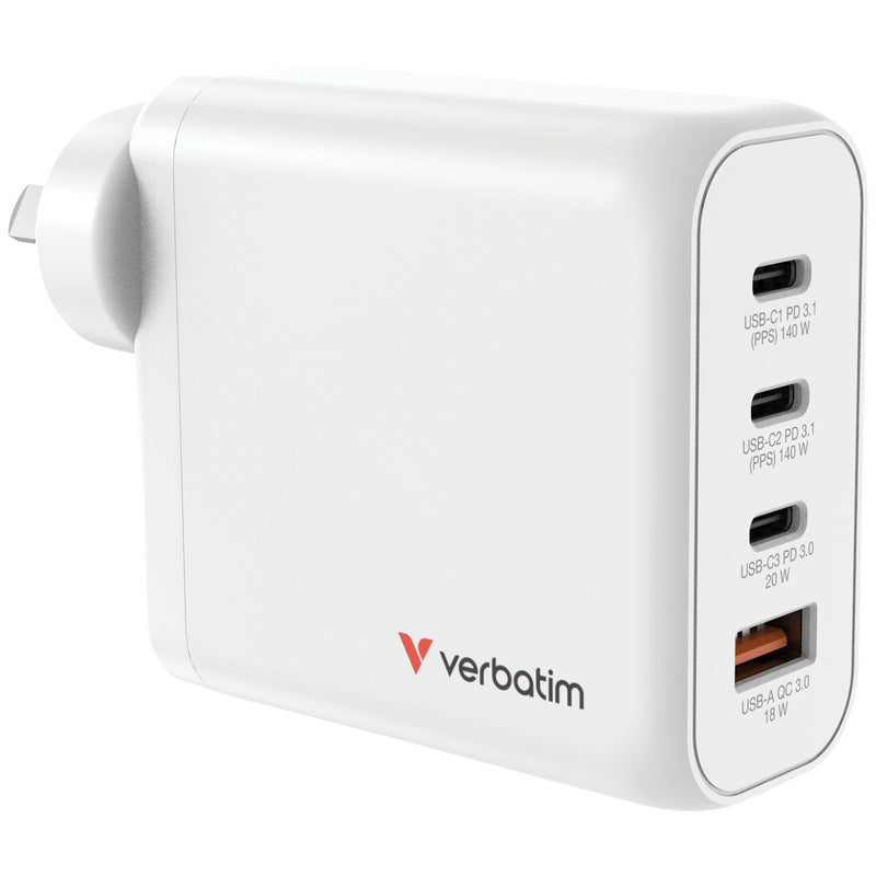 Verbatim GaN Wall Charger 4 Port 140W USB-A and USB-C-1