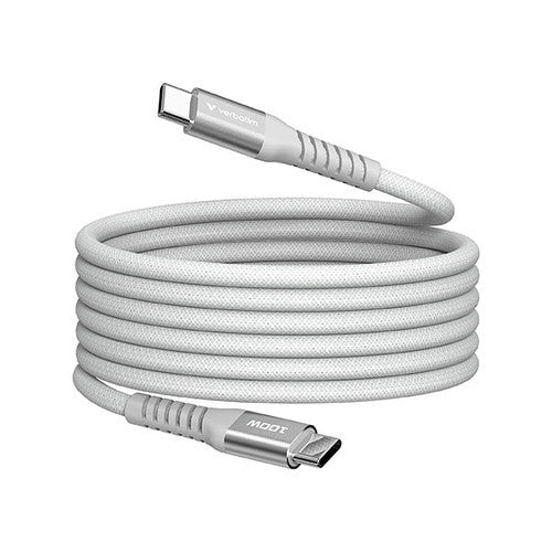 Verbatim 100W Magnetic USB-C to USB-C Cable 120cm coiled on a white background showing magnetic connector ends