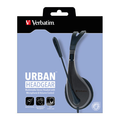 Verbatim multimedia headset with adjustable omni-directional microphone and foam ear cushions, front view