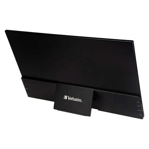 Side profile of the Verbatim portable monitor highlighting its ultra-slim aluminium housing