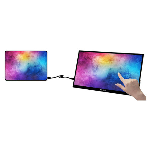 Rear view of the Verbatim portable touchscreen monitor showing port layout