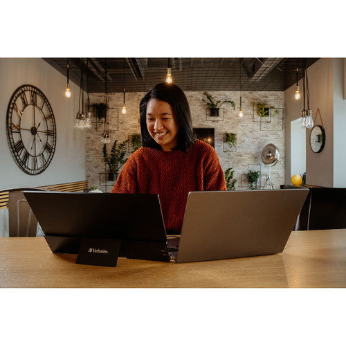 Verbatim portable monitor in use during a travel or remote work setup